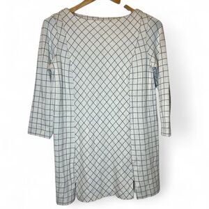 J Jill‎ Ponte Knit Small Petite Black Gray Check 3/4 Sleeve Pullover Tunic